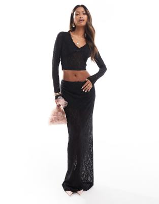 exclusive lace bow detail maxi skirt in black - part of a set