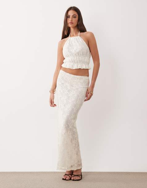 The Frolic exclusive lace column maxi skirt co-ord in white - view 1