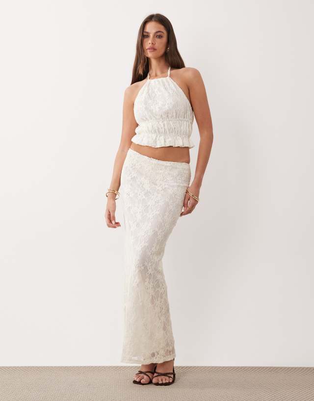 The Frolic Exclusive lace column maxi skirt in white - part of a