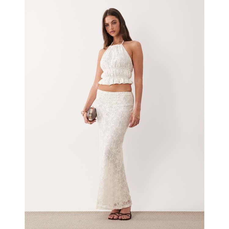 The Frolic exclusive lace halterneck shirred detail open back top