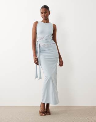 The Frolic exclusive lace insert tie detail maxi dress in baby blue blue