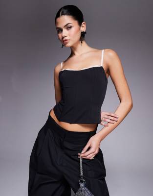 The Frolic Exclusive Lace Trim Corset Cami Top In Black