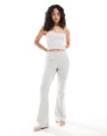 [The Frolic] The Frolic exclusive lace trim jersey flare pyjama pants in grey (Part of a set) S GREY