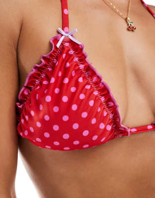 The Frolic Exclusive Lettuce Contrast Edge Halterneck Bikini Top In Red