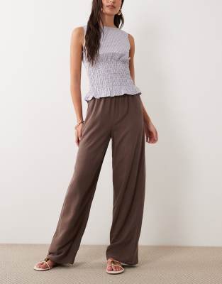 The Frolic exclusive linen blend drawstring waist wide leg pants in chocolate chocolate