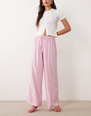 The Frolic exclusive linen blend elastic waist wide leg pants in pink