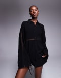 [The Frolic] The Frolic exclusive linen blend lace trim button front shirt in black (part of a set) 40 BLACK