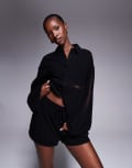 [The Frolic] The Frolic exclusive linen blend lace trim shorts in black (part of a set) 40 BLACK