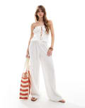 [The Frolic] The Frolic exclusive linen blend wide leg shirred waist beach pants in white (part of a set) 34 White