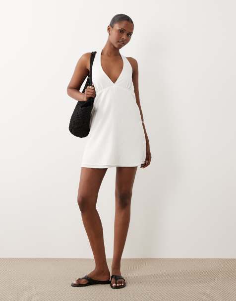 knee length dresses for ladies Women's White Linen Vacation Dress main image 1