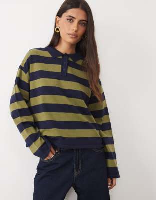The Frolic Exclusive Long Sleeve Stripe Collared Rugby Top In Multi