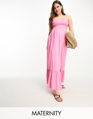 The Frolic exclusive Maternity emerald cut out maxi summer dress in pink lemonade-Black