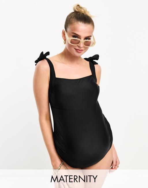 The Frolic exclusive Maternity jade tie strap gathered bust swimsuit in black 