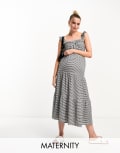 [The Frolic Maternity] The Frolic exclusive Maternity tiered summer beach skirt in black and white gingham (part of a set)-Purple 6 Black and white