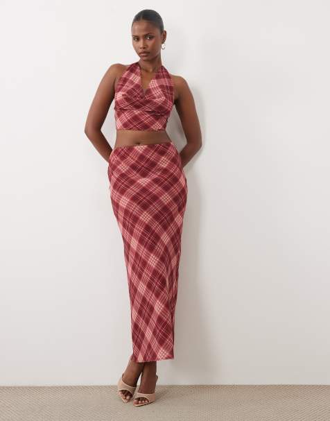The Frolic exclusive maxi skirt in burgundy check (part of a set) - view 1