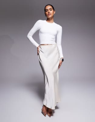 The Frolic - Exclusive -- Maxirock aus Satin in Creme mit Spitzenborte-Weiß
