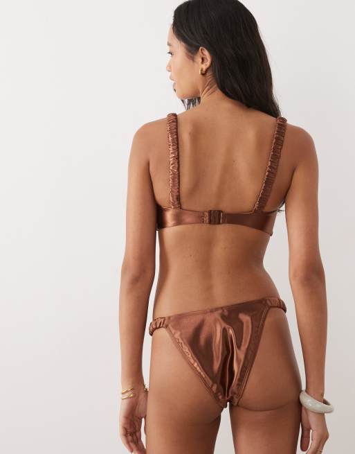 The Frolic exclusive metallic knot front bikini top co-ord in bronze, 4 of 4