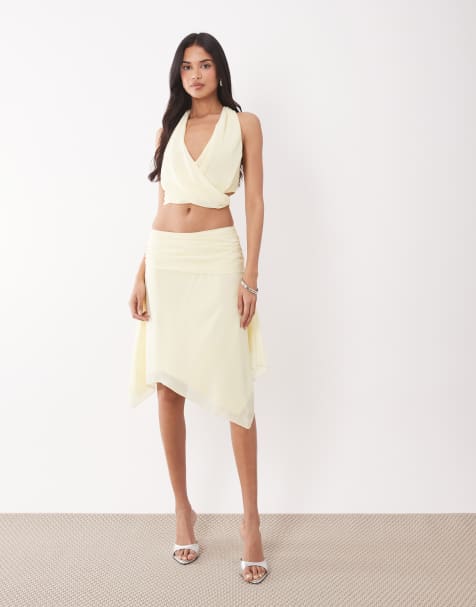 The Frolic - Exclusive - Midi rok van chiffon met zakdoekzoom in citroengeel, deel van co-ord set - view 1