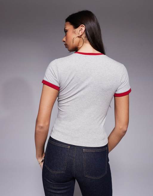 The Frolic exclusive 'not interested' slogan baby tee in grey, 2 of 4
