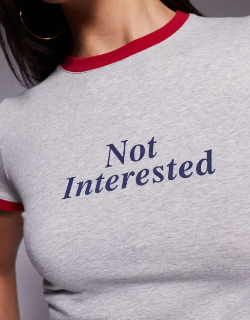 The Frolic exclusive 'not interested' slogan baby tee in grey, 3 of 4