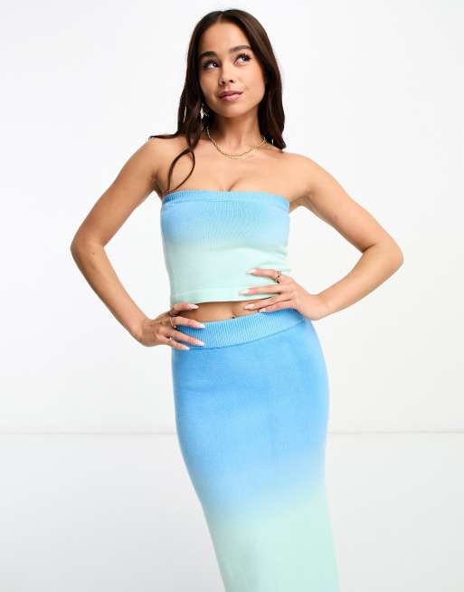 The Frolic exclusive ombre knitted bandeau top in blue - part of a set   