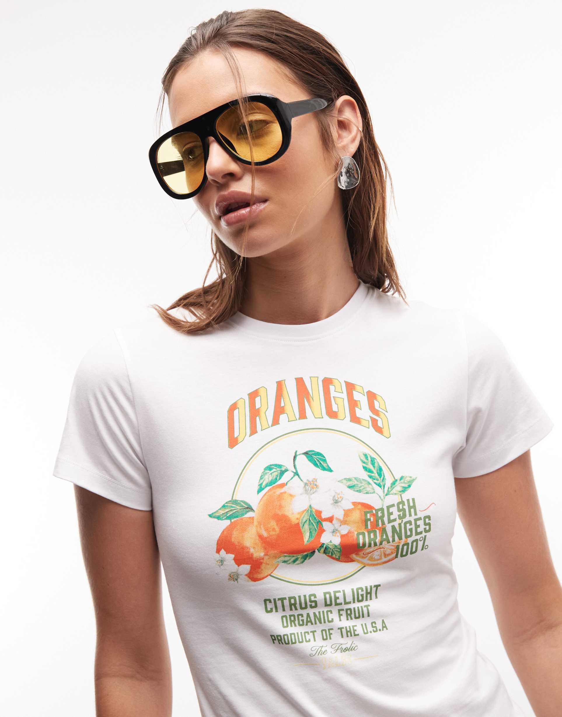 the frolic exclusive orange graphic front baby tee in white