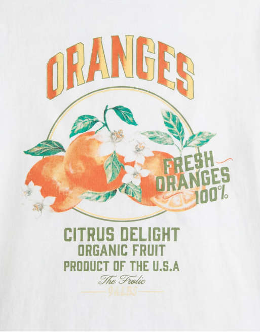 The Frolic exclusive orange graphic front baby tee in white, 8 of 8