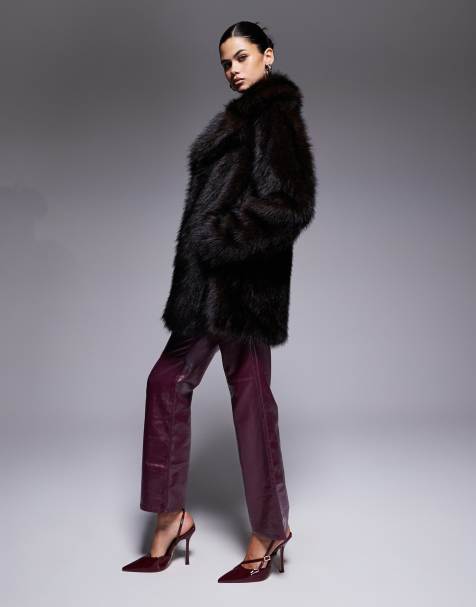 The Frolic exclusive oversized collar faux fur jacket in brown - view 1