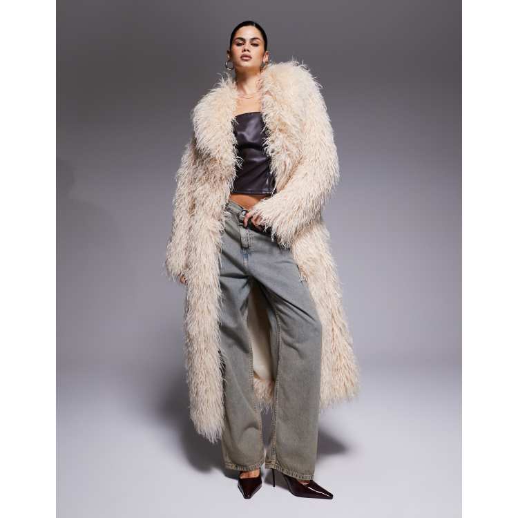 The Frolic exclusive oversized collar faux fur maxi coat in