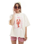 [The Frolic] The Frolic exclusive oversized lobster graphic t-shirt in cream-White 10 CREAM