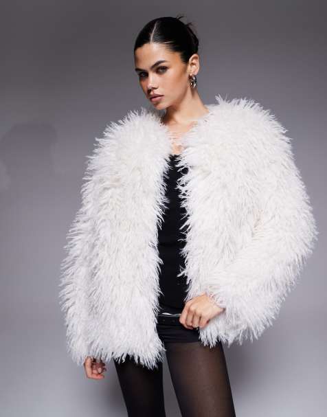 The Frolic exclusive oversized mongolian faux fur jacket in cream - view 1