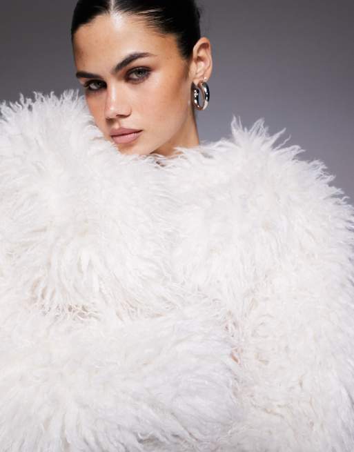The Frolic exclusive oversized mongolian faux fur jacket in cream, 2 of 4