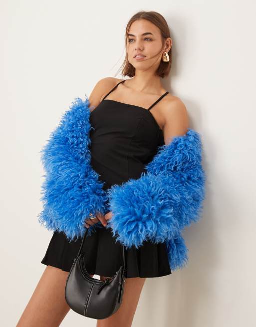 The Frolic exclusive oversized shaggy faux fur jacket in cobalt