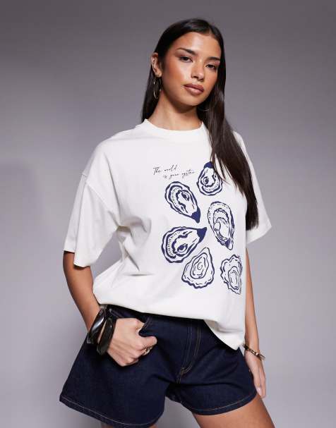 The Frolic exclusive oyster graphic oversized t-shirt in white - view 1