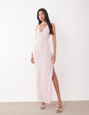 The Frolic exclusive plunge neck scarf detail lace maxi dress in pink pink 16290₽