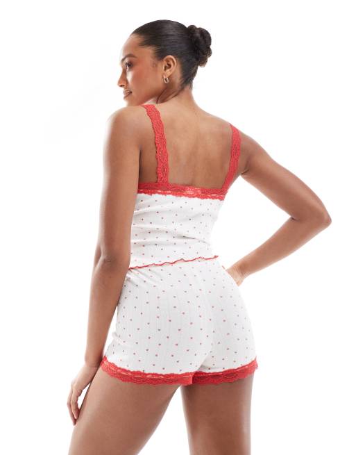 The Frolic exclusive pointelle red lace trim pajama shorts in
