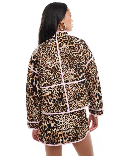 The Frolic exclusive quilted contrast trim jacket co-ord in leopard , 4 of 4