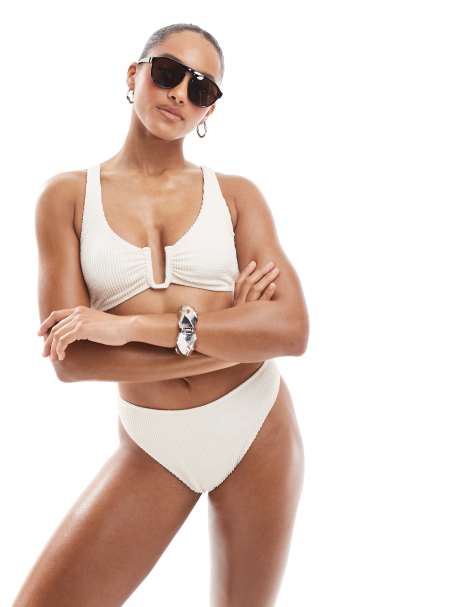 The Frolic exclusive reef textured u-detail bikini top and bottoms co-ord in cream - view 1