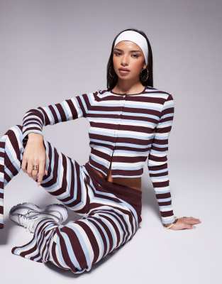 The Frolic Exclusive Ribbed Button Up Long Sleeve Top In Multi