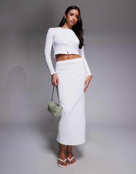 The Frolic exclusive ribbed mid waist column maxi skirt in white - part of a set - view 1
