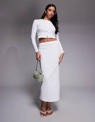 The Frolic exclusive ribbed mid waist maxi column skirt co-ord in white