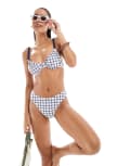 [The Frolic] The Frolic exclusive ruched rose trim underwire bikini top in blue check (part of a set) 8 Blue Check