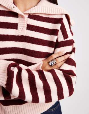 The Frolic Exclusive Ruffle Oversized Collar Button Up Sweater In Multi