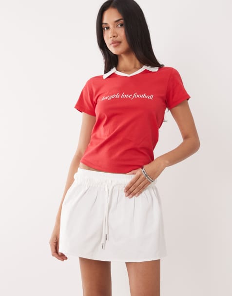 The Frolic exclusive ruffle waist poplin micro skort in white - view 1