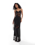 [The Frolic] The Frolic exclusive satin and lace insert cami maxi dress in black 12 BLACK