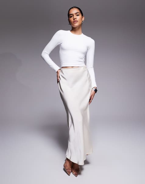 The Frolic exclusive satin lace trim maxi skirt in cream