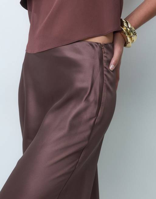 The Frolic exclusive satin midi skirt set in chocolate, 5 of 5