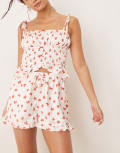 [The Frolic] The Frolic exclusive satin pyjama shorts with frill hem in butterfly print (part of a set)-Multi L MULTI