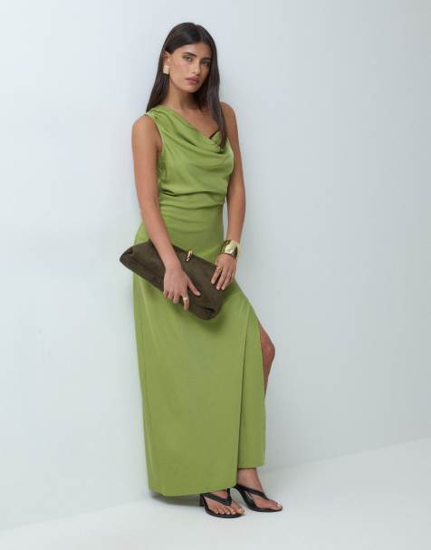 The Frolic exclusive satin ruched maxi dress in green - view 1