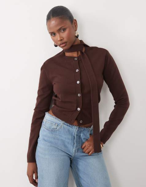The Frolic exclusive scarf detail cardigan in chocolate - view 1